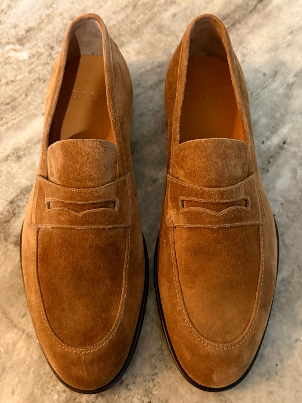 Bally Men's Calf Plain Suede Penny Loafers Brown / Tan MSRP $600 Sz 8.5 US